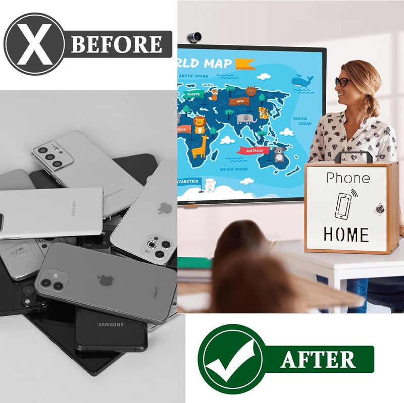 Echaprey Cell Phone Holder Classroom Adjustable 33 Slots Pocket Chart Wooden Cell Phone Storage Cabinet with Handle and Lock Desktop Cell Phone Holder for Classroom Office (Cherry) - Image 5